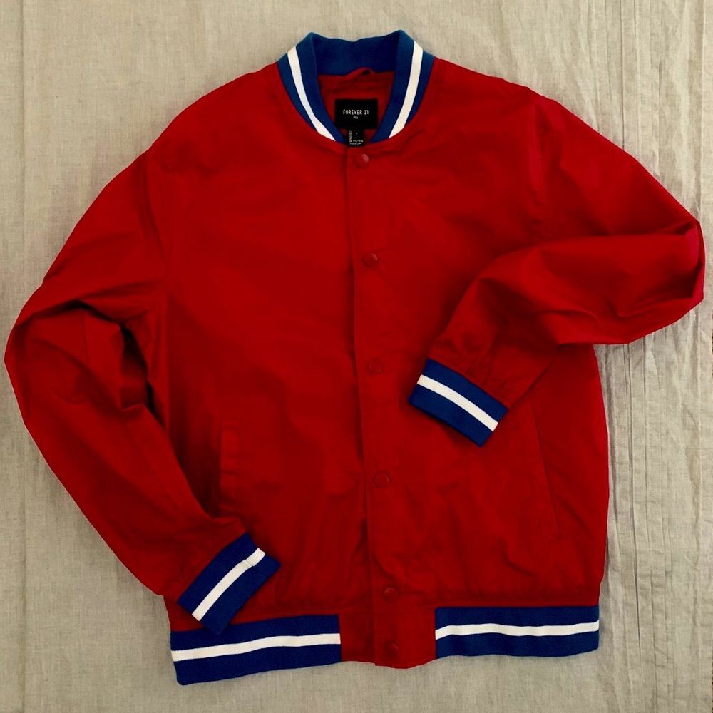 Forever 21 Snap-Front Varsity Windbreaker